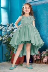 Sea Green Frock With Stone Work And Floral Embellished For Girls