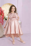 Peach Sleeveless And Floral Embellished Tailback Frock For Girls