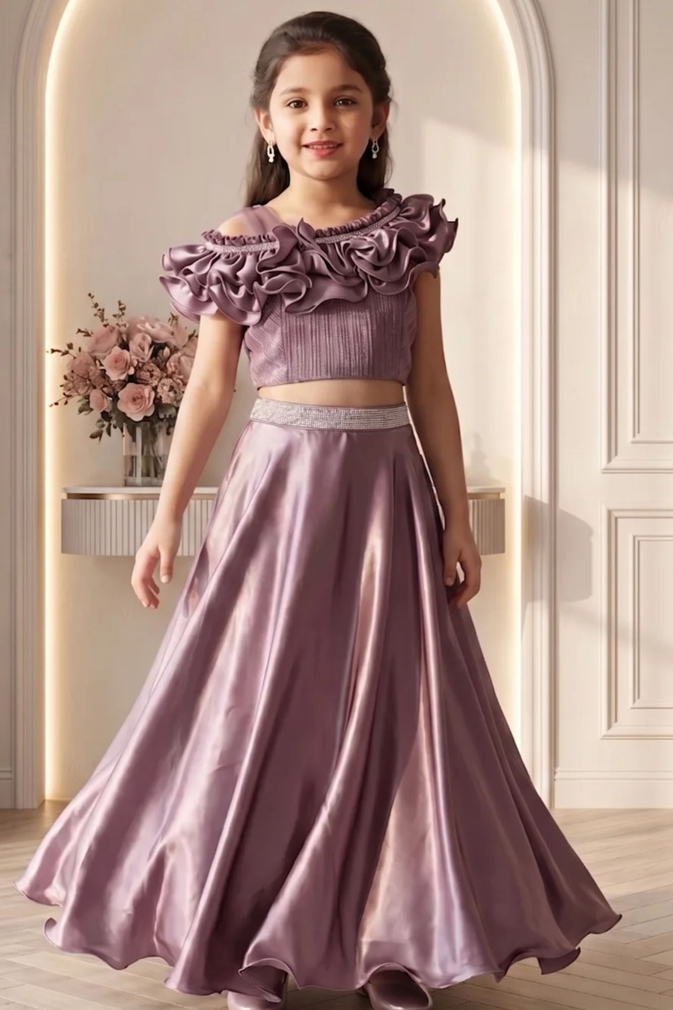 Lavender Ruffle Lehenga Choli Set for Girls
