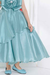 Sea Green Floral Embellished Party Wear Gown For Girls