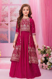 Rani Pink Embroidered Palazzo Set with Jacket For Girls