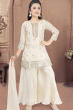 Elegant Cream Mirror Work Banarasi Palazzo Set For Girls