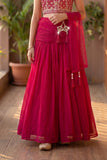 Girls Rani Pink  Embroidered Halter Neck Choli Set with Dupatta