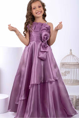 Designer Mauve Bow Embellished And Stone Work Party Wear Gown For Girls