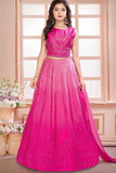 Elegant Pink Mirror Embroidered Lehenga Choli with Dupatta For Girls