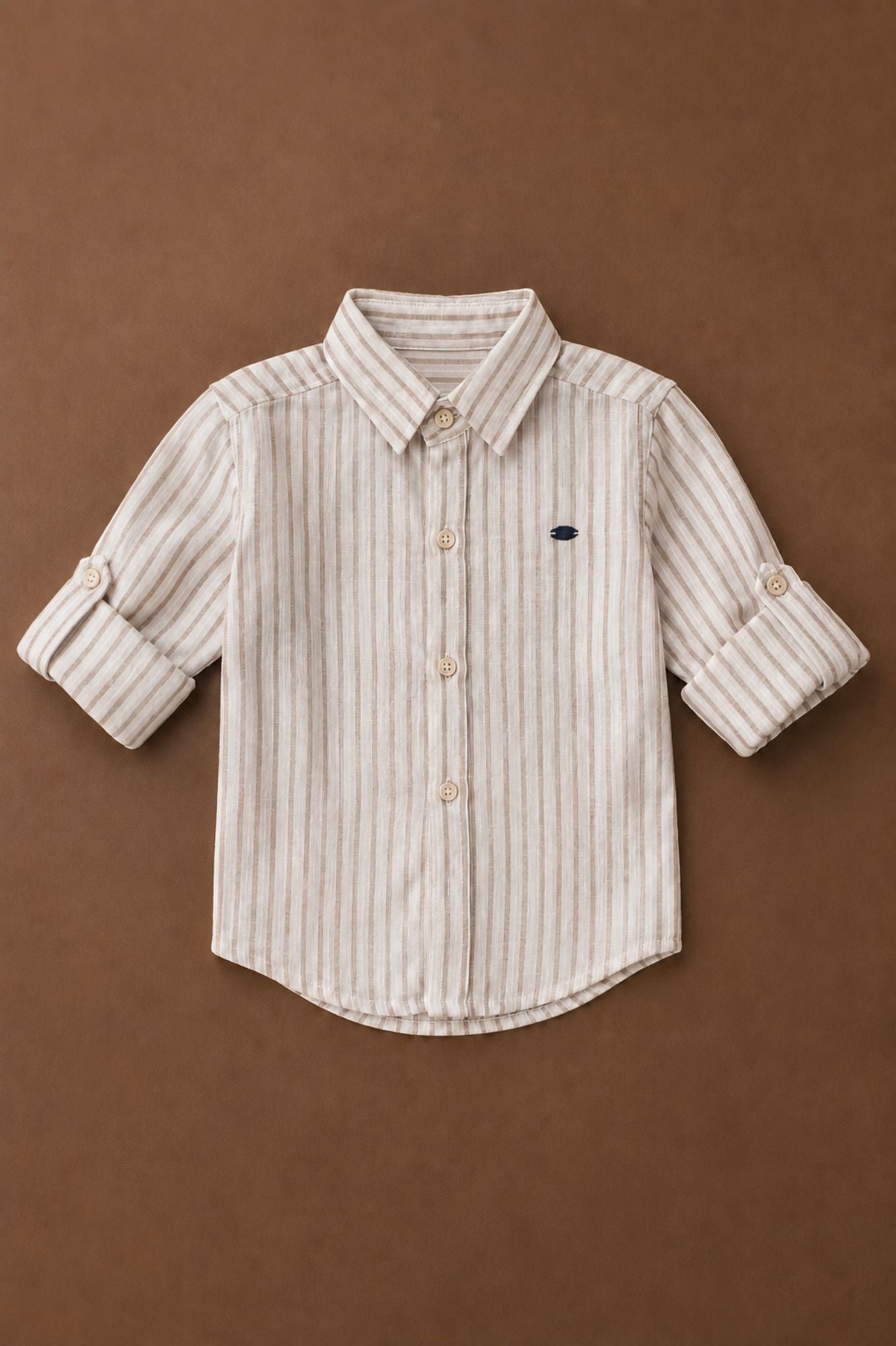 Boys Beige Striped Full Sleeve Casual Shirt