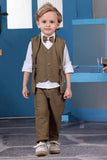 Stylish Brown Waistcoat Suit Set with Bow Tie For Boys