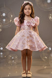 Girls Blush Pink Organza Brocade Party Wear Frock with Bow Detailing