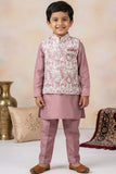 Onion Pink Kurta Pyjama Set With Embroidered Nehru Jacket For Boys