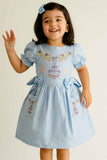 Light Blue Embroidered Cotton Dress for Girls