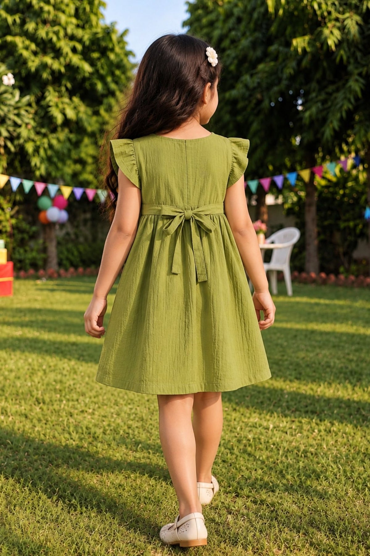 Girls Green Crochet Flower Sailor Collar Dress