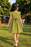 Girls Green Crochet Flower Sailor Collar Dress