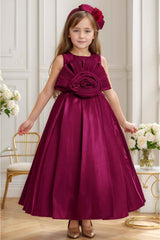 Wine Gown Embellished With Floral For GIrls