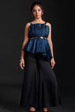 Metallic Blue Pleated Top with Pants For Girls