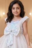 White Embellished Party Wear Frock with Structured Shoulder Straps For Girls