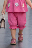 Pink Floral Appliqué Top and Capri Co-Ord Set With Floral Applique