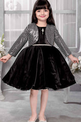 Stylish Black Frock With Sequins Overcoat For Girls