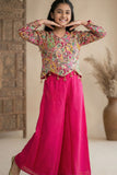 Rani Pink Palazzo Set with Multicolor Paisley Embroidered Top For Girls