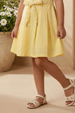 Girls Yellow Embroidered Fit And Flare Casual Dress with Waist Tie Belt