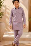 Mauve Pathani Set With Shirt Collar Design For Boys