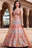 Peach Floral Printed Lehenga Choli With Dupatta For Girls
