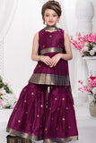 Wine Zari Woven Palazzo Set with Dupatta for Girls