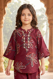 Maroon Floral Printed With Mirror Work Placket Co-ord Set For Girls