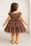 Metallic Mauve Bow Embellished Party Wear Frock For Girls