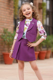 طقم جاكيت وتنورة بنفسجي مع توب مطبوع عليه زهور للبنات