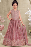 Girls Heavy Embroidered Dusty Pink Lehenga Choli Set With Dupatta