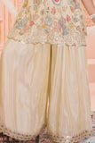 Cream Multicolor Embroidered Palazzo Set with Dupatta For Girls