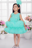 Aqua Blue Embellished Tulle Party Wear Frock for Girls