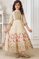 Ethnic Fawn Anarkali With Sequins And Embroidery Work For Girls