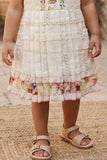 Cream Pleated Lace & Patch Floral Frock for Girls
