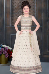 Off White Lehenga Choli  With Multicolour Embroidery For Girls