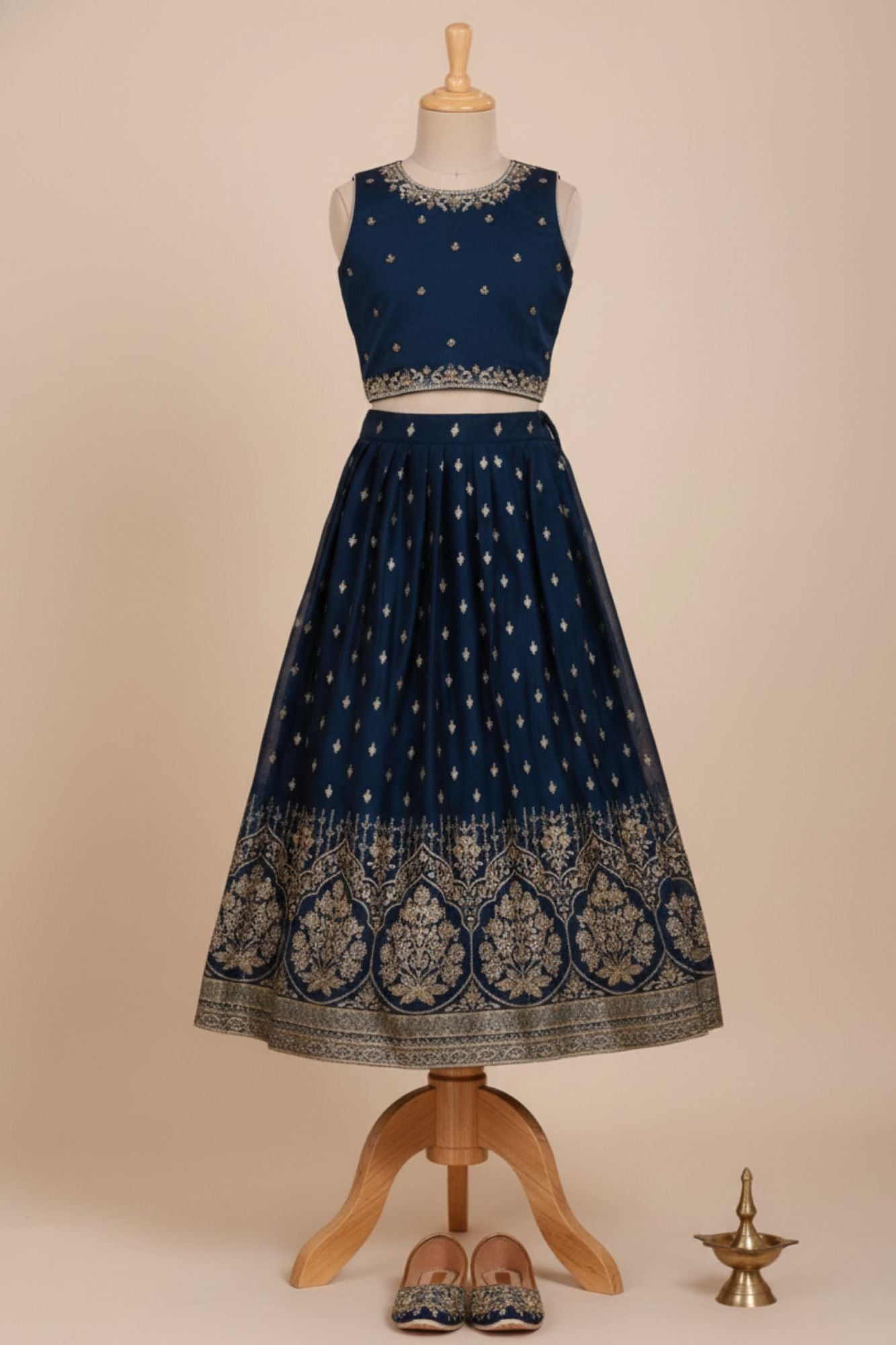Navy Blue With Gold Embroidered Lehenga Choli for Girls