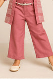 Mauve Printed Three-Piece Co-ord Set with Belted Pants For Girls