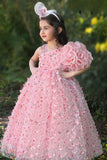 Pink Party Wear Gown With Floral Embellishment For Girls