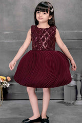 Elegant Maroon Ballon Frock With Sequin Work For Girls