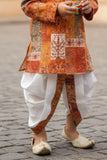 Rust Patchwork Print Festive Kurta Dhoti Set for Boys