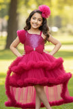 Rani Pink Sequin High-Low Party Dress with Layered Ruffle Hem For Girls