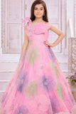 Designer Pink Sequins Work And Floral Embellished Party Wear Gown For Girls