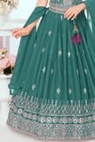 Rama Green Embroidered Lehenga Choli Set with Dupatta For Girls
