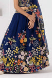 Elegant Navy Blue Embroidered Lehenga Choli with Dupatta For Girls