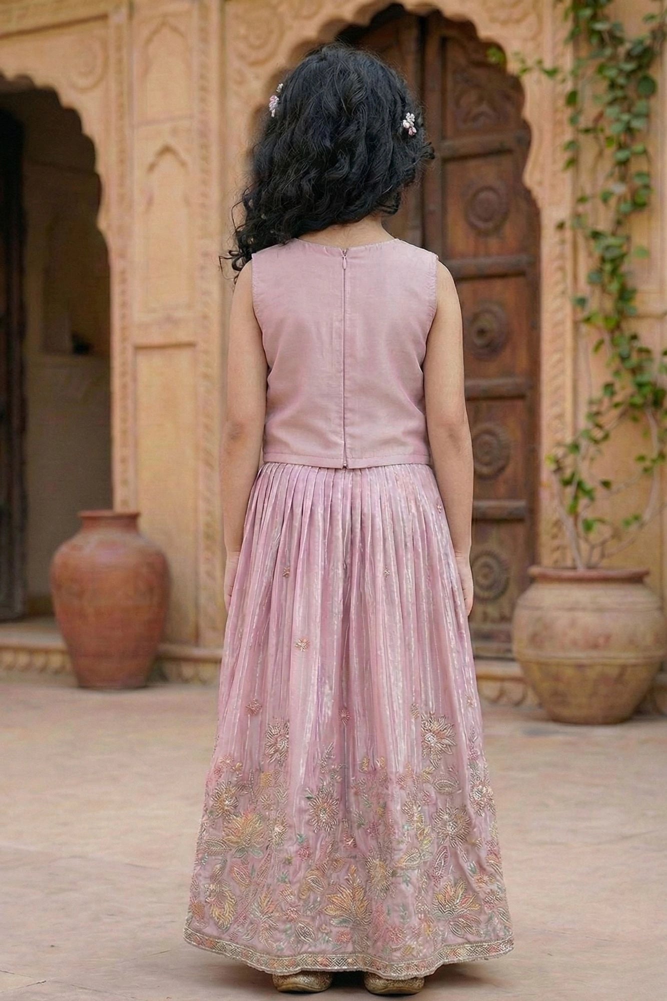 Elegant Lavender Floral Embroidered Lehenga Choli Set For Girls