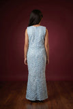 Girls Sky Blue Sequins Embellished Mermaid Gown with Textured Lace Detailing