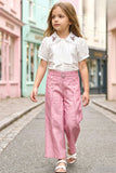 Elegant White Embroidered Shirt And Pink Wide-Leg Co-Ord Set for Girls