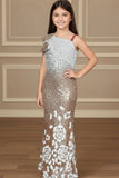 Ombré Gold One-Shoulder Sequin Embellished Mermaid Gown For Girls