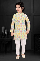 Multicolor Full Sleeve And Thread Worked Kurta Set For Boys