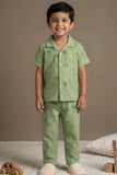 Green Tropical Print Night Suit Set For Boys